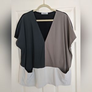 TEKBIKA by Alembika Colorblock Blouse, EUC, Size S, Black/Grey